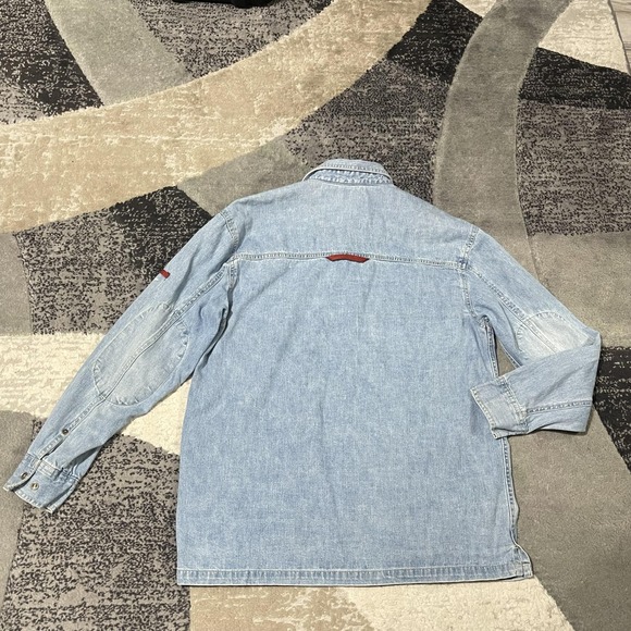 Vintage Bugle Boy Denim Shirt Men Medium Eagle Graphic Elbow Patches Grunge 90s - Picture 5 of 13